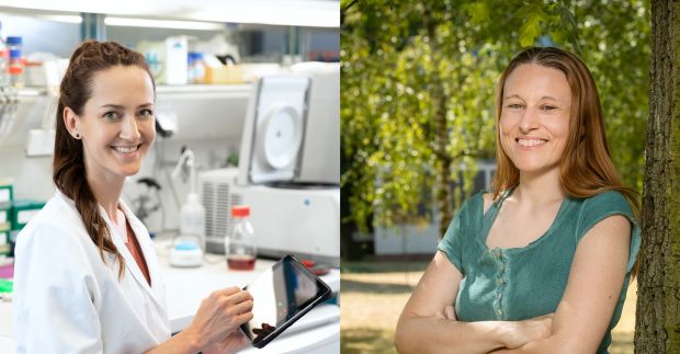 Dr. Kathrin de la Rosa in ihrem Labor. Foto: Pablo Castagnola / MDC (links) & Dr. Ilaria Piazza kam erst in diesem Jahr ans MDC (rechts). (Foto: David Ausserhofer/ MDC)